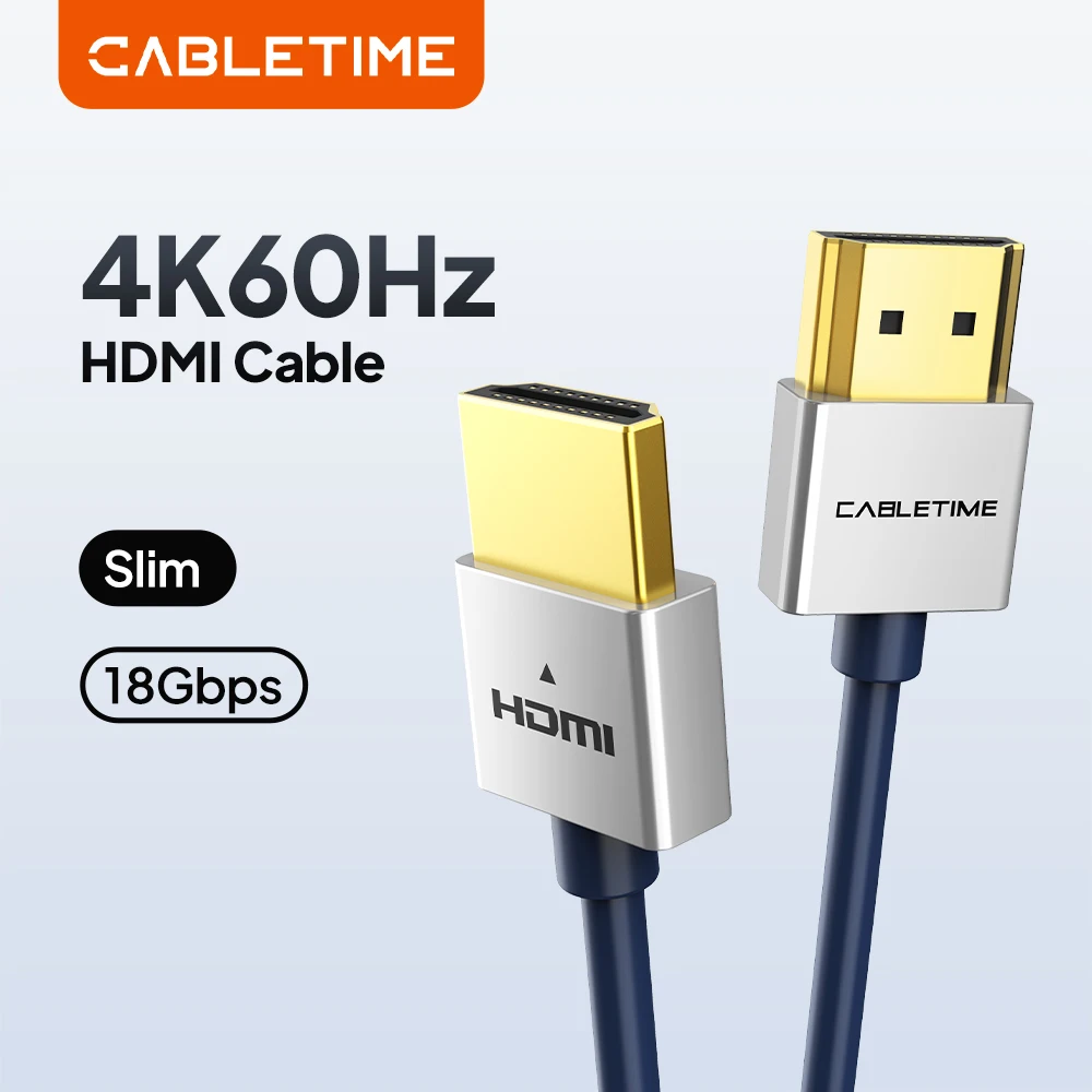 CABLETIME Thin HDMI Cable M/M Zinc Alloy Slim HDMI to HDMI 4K 60HZ HDMI2.0 Cable for TV Laptop Projector PS3 PS4 Hdmi Cord