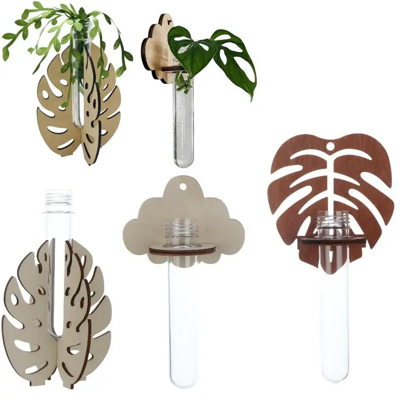Wood Wall Monstera Test Tube Holder for Hydroponic Plant Decoration Home Mounted