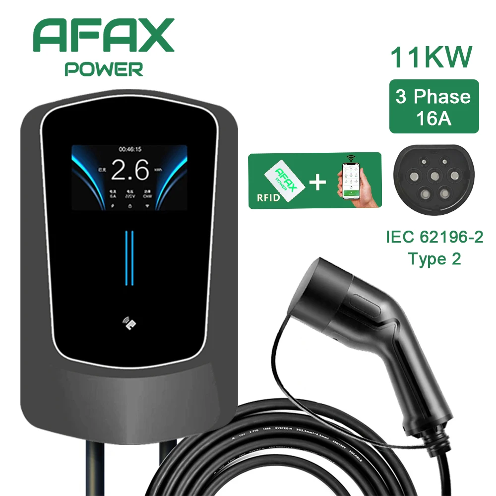 AFAX EV Ladegerät Type2 Kabel 32A EVSE Wallbox Elektrische Fahrzeug Auto Ladegerät Wallmount APP Control 7KW 11KW 22KW Ladestation