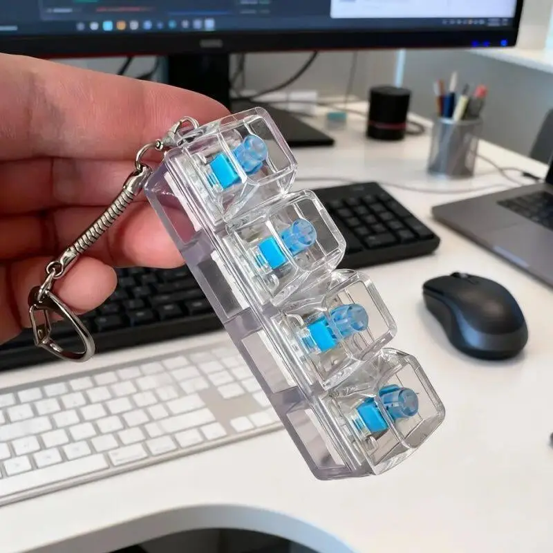 1 Stück LED-Tastatur-Schlüsselanhänger, Stressabbauendes Klickspielzeug mit LED-Tasten für Menschen mit Angstzuständen, Büroschreibtisch-Accessoire – Detail 4