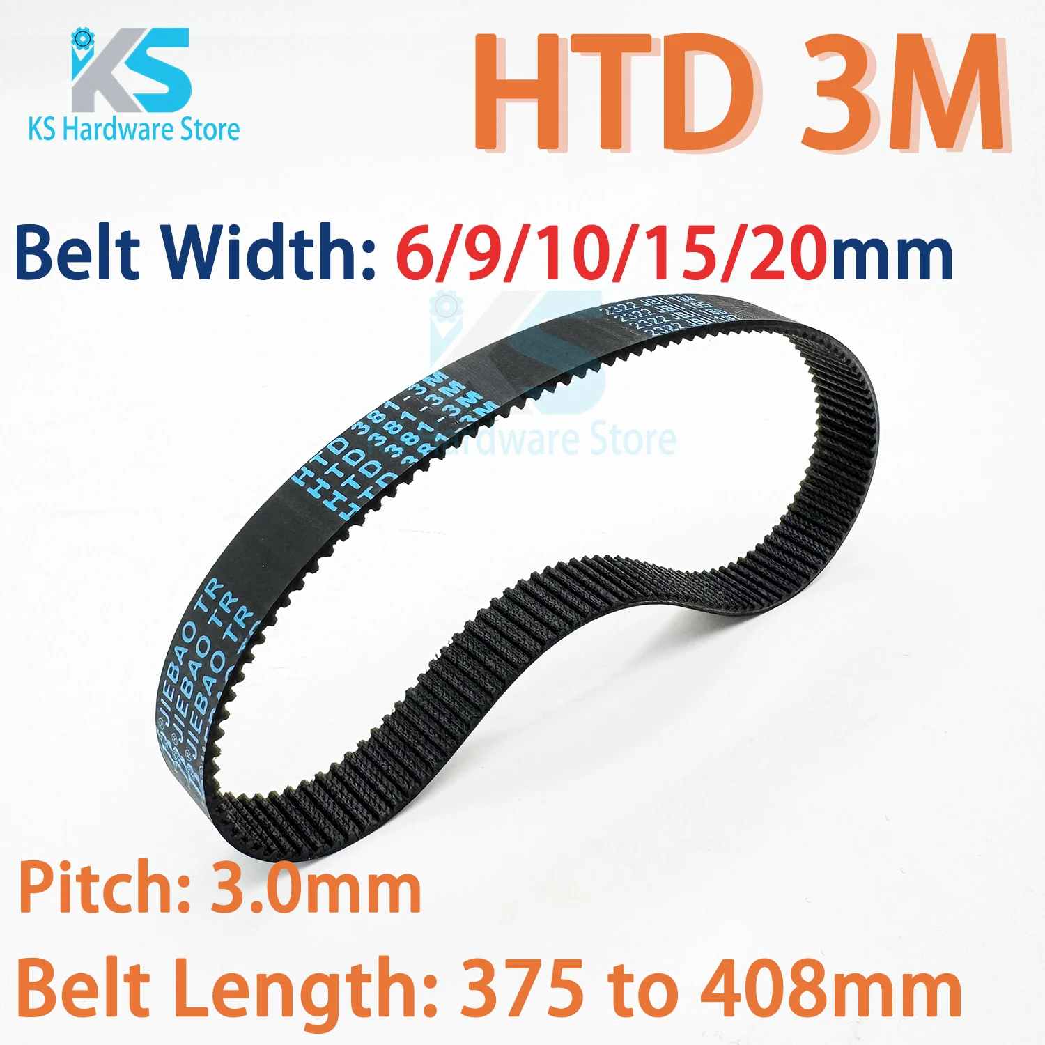 HTD3M Timing Synchronous Belt 375 378 381 384 387 390 393 396 402 405 408mm 3M Drive Belt HTD 3M Width 6/9/10/15/20mm 3D Printer