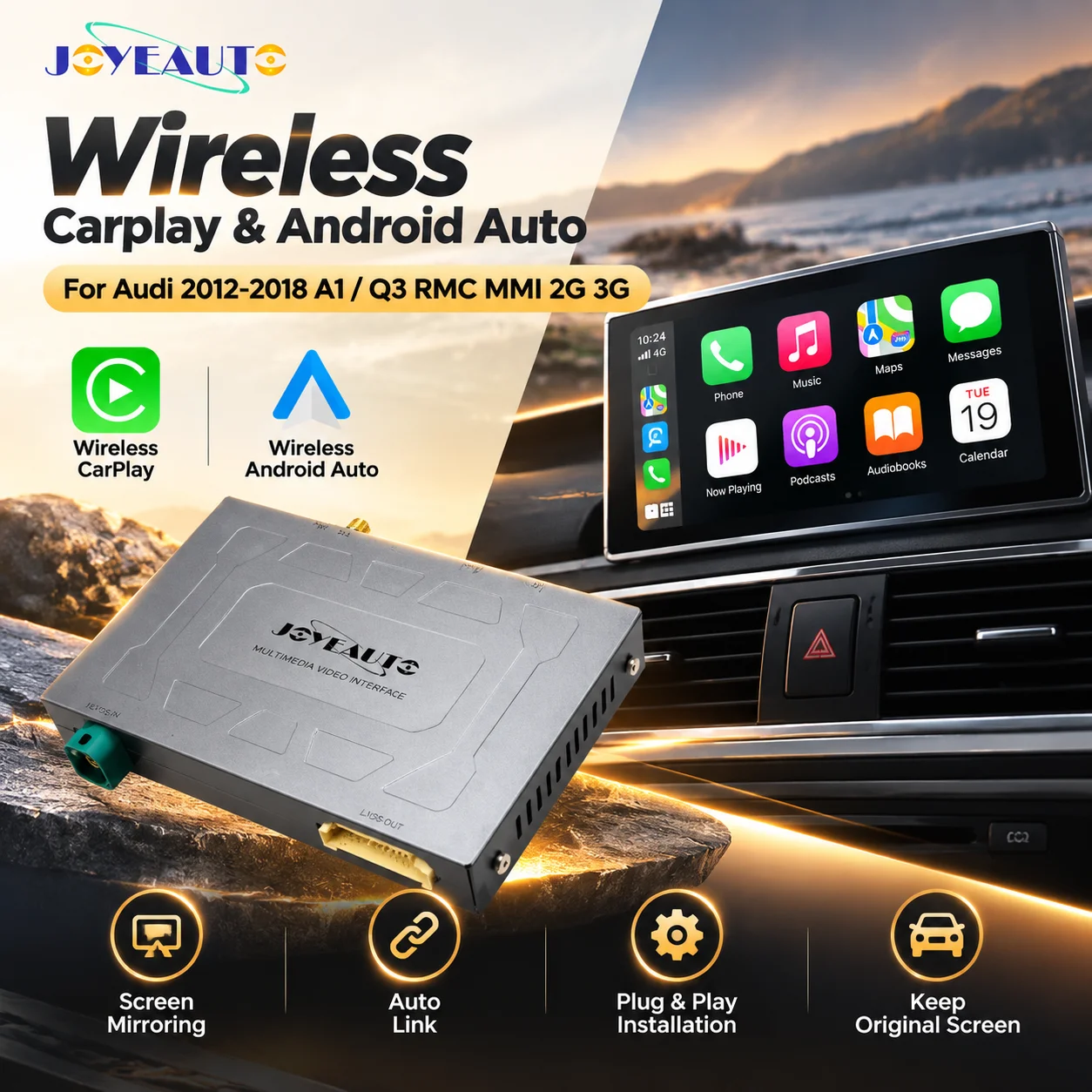 JoyeAuto Plug and Play Wireless CarPlay Android Auto Module For Audi A1 Q3 2012-2018 RMC MMI 2G 3G AirPlay Mirror