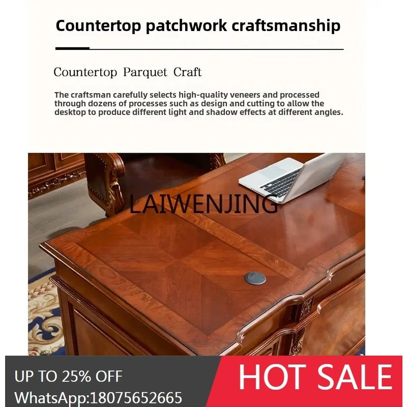 فيلا على الطراز الأوروبي مكتب كمبيوتر للدراسة الراقية مكتب كتابة من الخشب الصلب مكتب ريترو #4