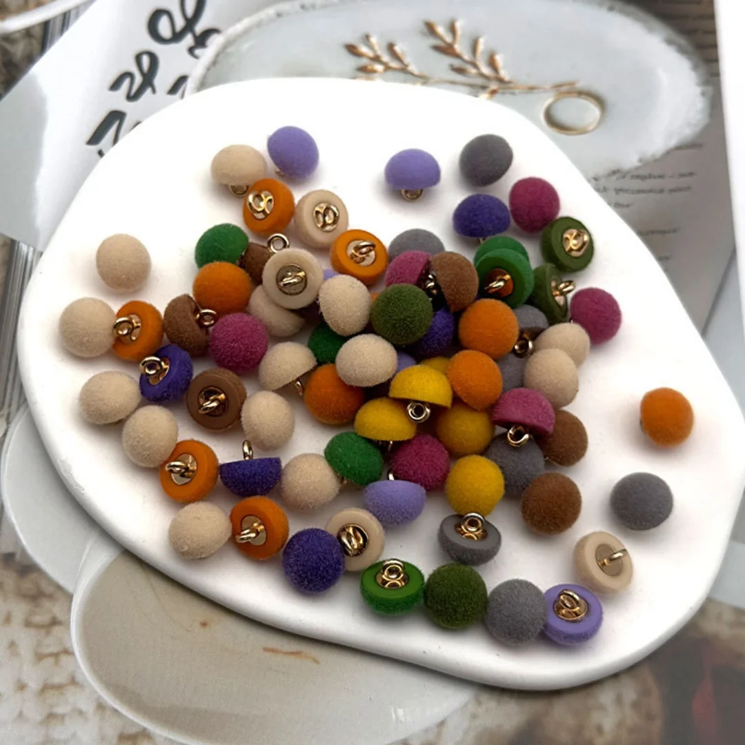 20PCS Of Flocked Resin Mushroom Buttons, Half Round Velvet Colored Decorative Sew Buttons for Clothing