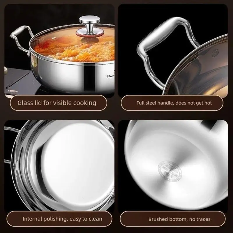 E8BD nonrust Steel Soup Pot With Thickened Base Double Handles Cover For Proper Heat Retention Flavor Locking Home Use