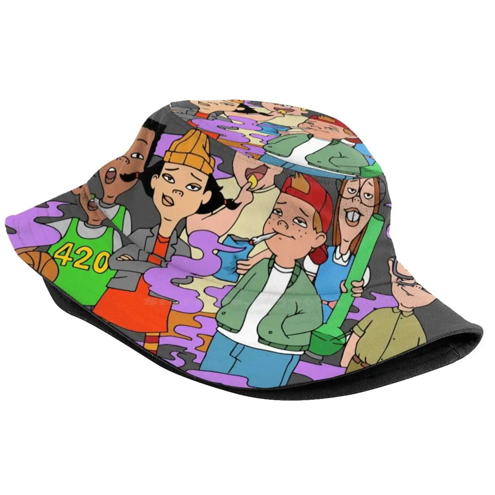 Recess Sun Cap Fisherman Hat Bucket Hats Recess Cartoon Weed Spliff Joint Ganja Stoner Stoned Bong Smoke Smoking Munchies Pot