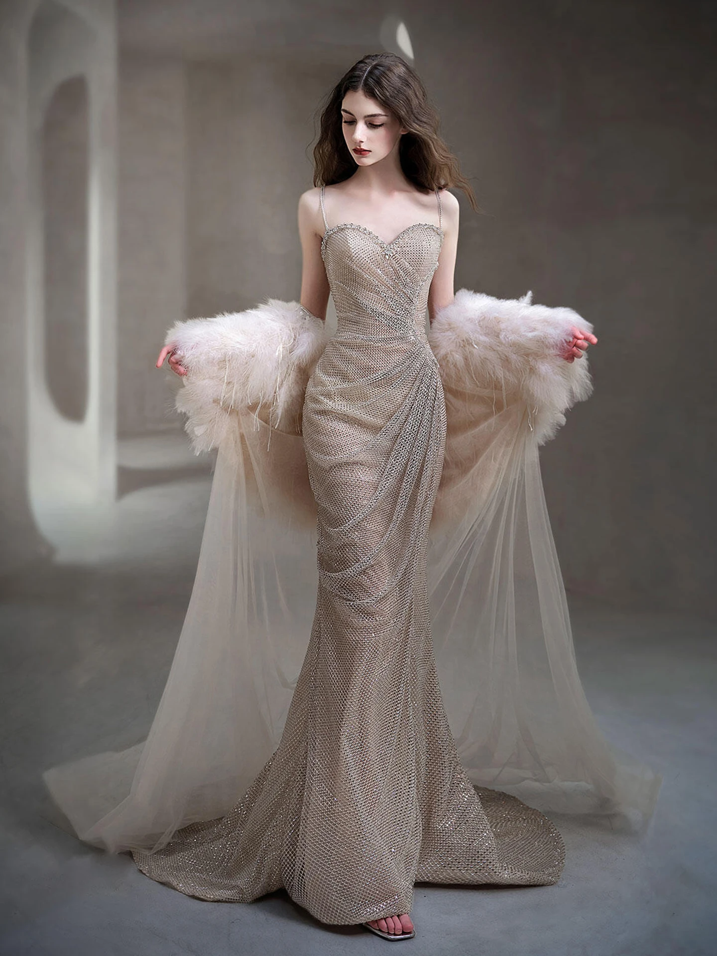 

Вечернее платье Ele Strapl для женщин, длинное, с тяжелой вышивкой, в пол, для помолвки, свадьбы и церемоний