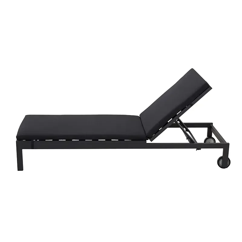 Modern Black Exterior Patio Garden Lounge Sunbed Furniture Outdoor Hotel Aluminum Pool Chaise Sun Loungers Chairs with Wheels