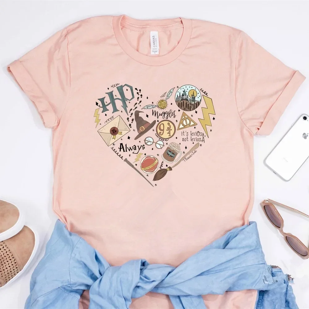 100% Katoenen T-Shirt Hp Magische Film Geïnspireerde Tovenaar School Thuis Kasteel T-Shirt Altijd Dood Hallow Matching Universele Trip Tshirt