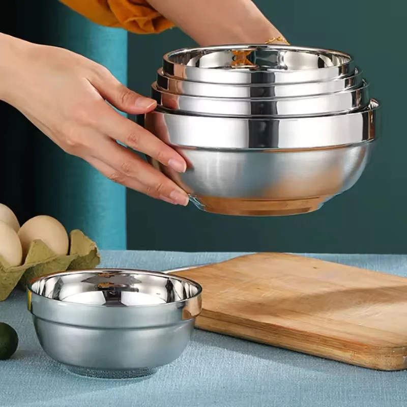 

Double Wall Insulated Stainless Steel Bowl Thickened Anti Hot Food Container for Salad Noodles Rice Soup Kitchen Dining child