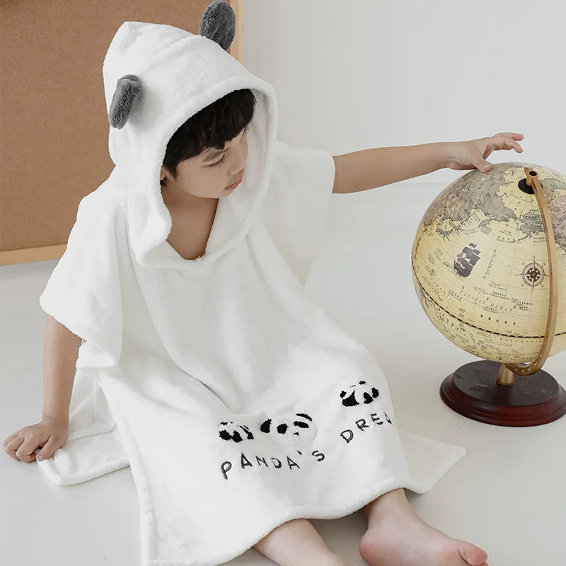 Children\'s Bathrobe Polyester Baby Soft Skin Absorbent Quick Drying Hooded Bath Towel Cartoon Frog Bear Air Conditioning Blanket