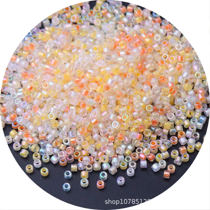 365pcs 2mm Tubular Transparent Inside Dyed Glass Beads 10/0 Loose Seed Beads for Needlework Jewelry Making DIY Garment Sewing