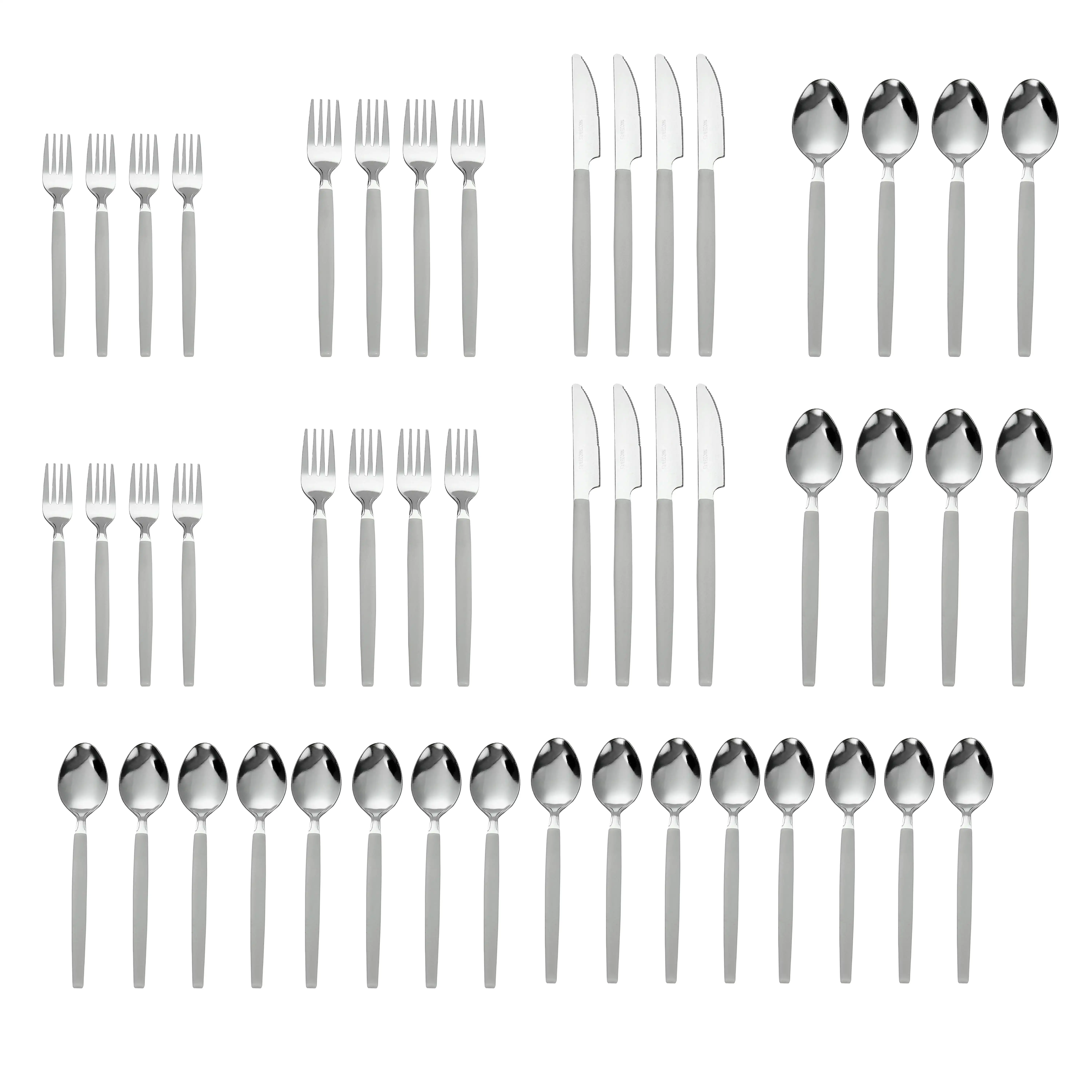 

49-Piece Stainless Steel & Plastic Flatware with Organizer Tray, Soft Silver, Service for 8