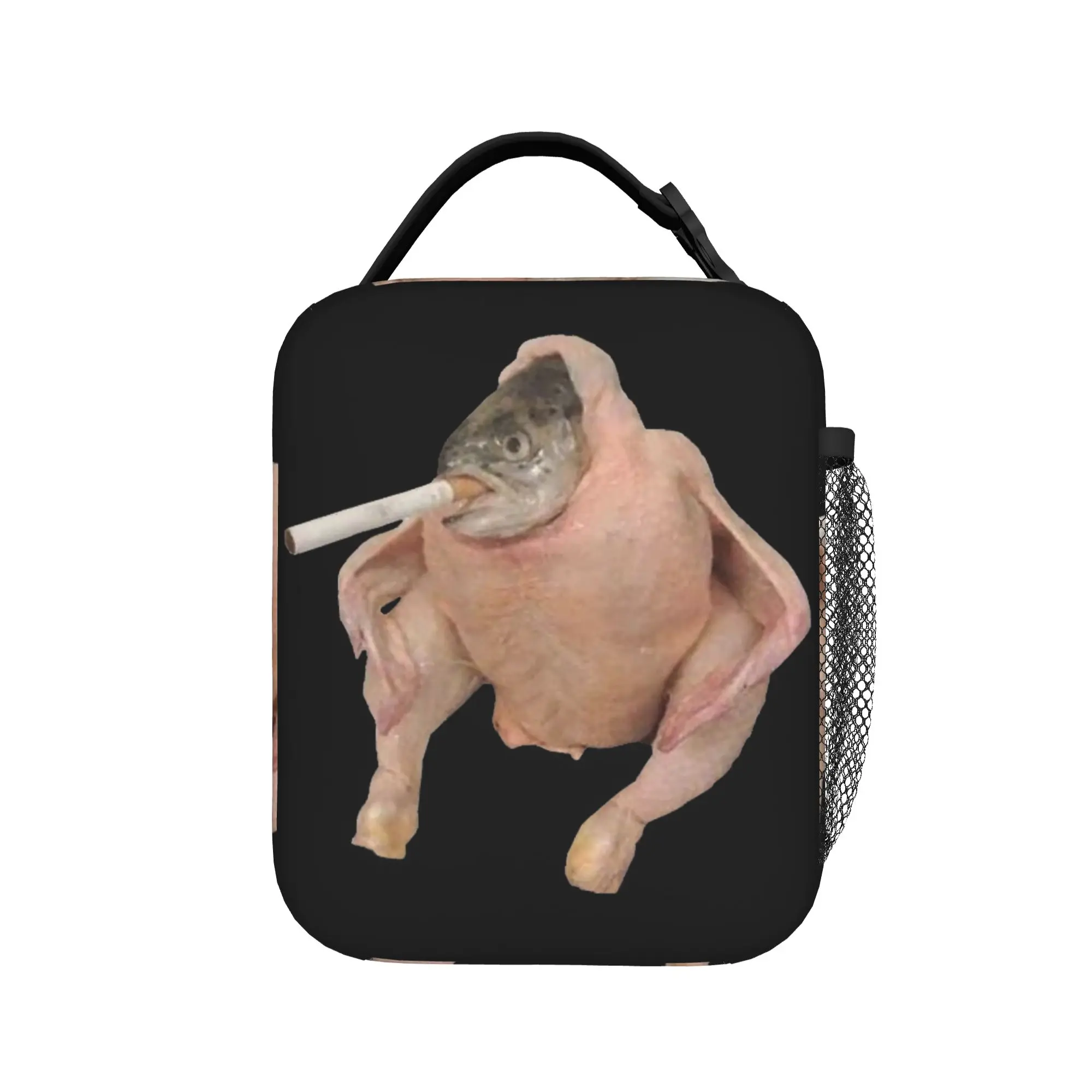 

Fish Chicken Face Smoking a Cigarette Funny Meme Lunch Bag Office Lunch Box For Unisex Thermal Lunch Bags Zipper Cooler Bag