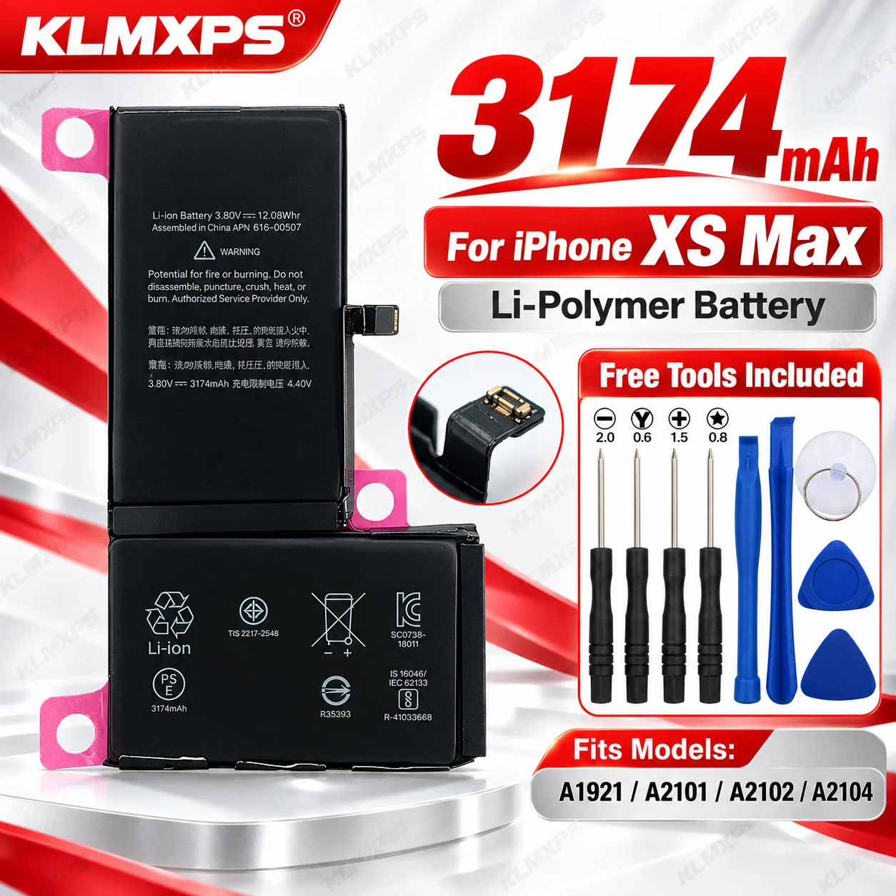 Replacement Battery for Apple iPhone XS Max, 3174mAh Large Capacity New Lithium Cell With Built-in Board Factory Wholesale