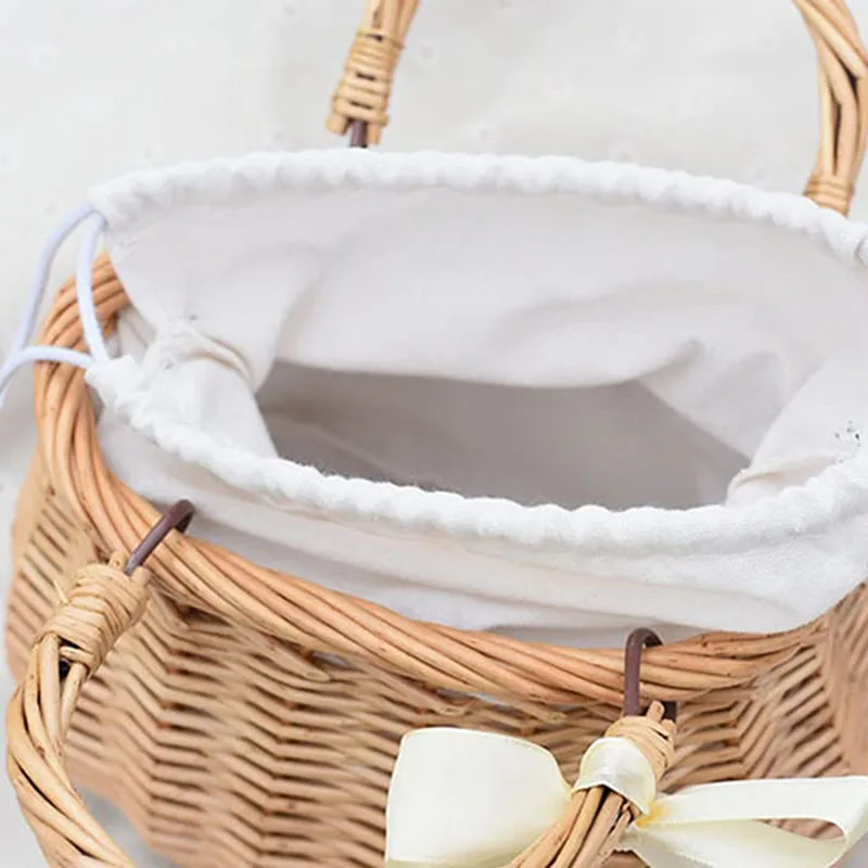 Rattan Bag Home Camping Storage Bag Shopping Tote Furit Flowers Sundries Bucket Ladies Drawstring Pouch Handmade Basket