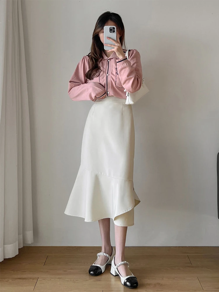 

Юбки-трубы с оборками и высокой талией, элегантные, повседневные, крутые, весенние, новые модные, стильные, Ulzzang, эстетические, популярные, в стиле ретро