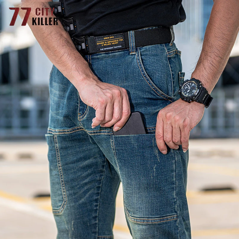 

77City Killer Denim Tactical Pants Men Military Wear-resistant Cowboy Trousers Male Cargo City Commute Multi-pocket Mens Joggers