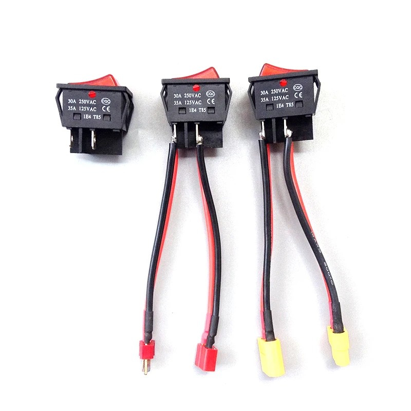 30A 12V 24V Battery Main Switch Large Current On-off with XT60/T Plug 14AWG Wire for RC Tug/Bait Boat 550 775 Brushed Motor