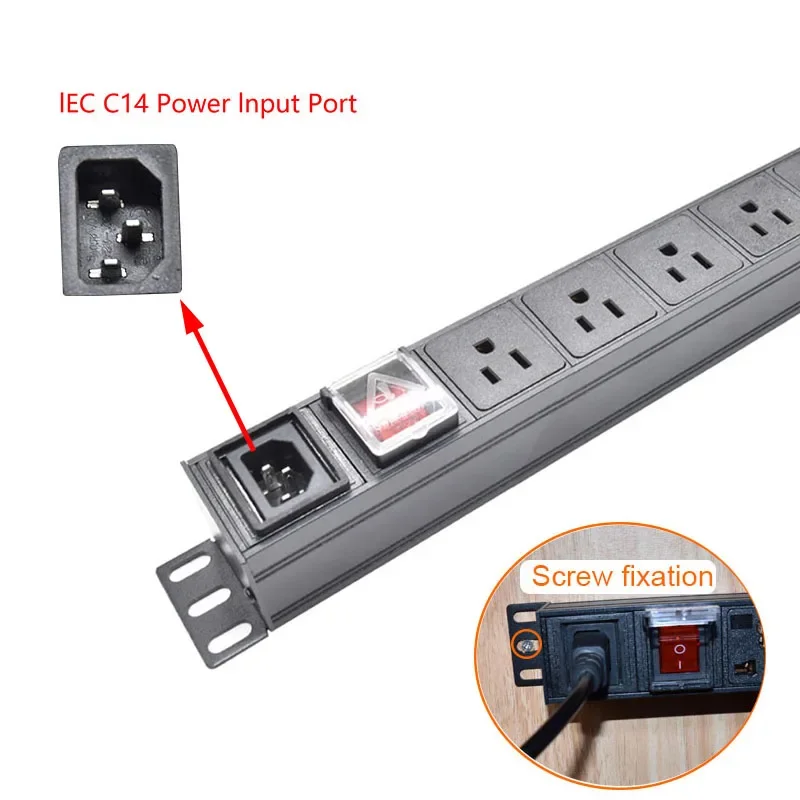 Unidade de tira de energia PDU de interface C14 2-10 maneiras interruptor elétrico de extensão de soquete americano para montagem em rack de gabinete