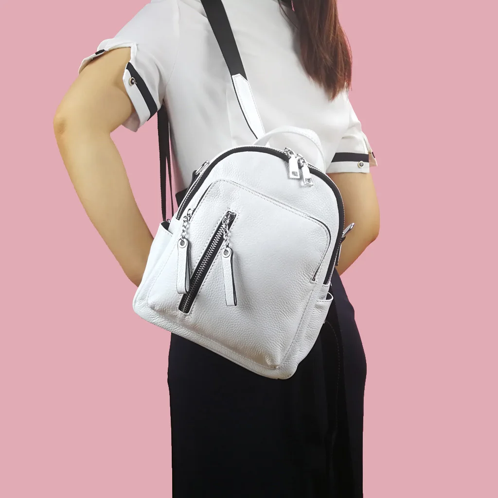 ZENCY Summer Genuine Cow Leather Shopping White Yellow Beige Purple Blue Backpack First Layer Cowhide Knapsack For Girls Purse
