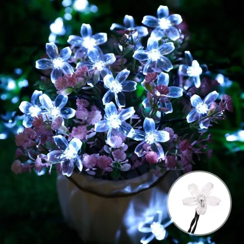 Luci solari impermeabili a forma di fiore 7m/12m Ghirlande solari bianche calde Luce 100 LED Accensione/spegnimento automatico Lampada solare fiore di ciliegio