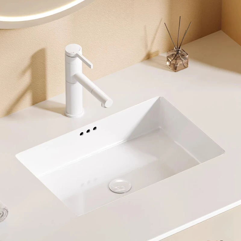 Seamless Connection Flat Bottom Square Under The Table Basin Ceramic Embedded Arc Bottom Wash Basin