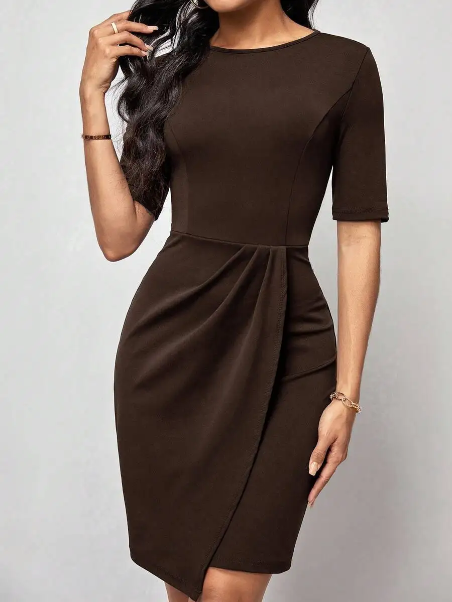 

Solid Wrap Hem Dress Spring Summer Elegant Party Wedding Formal
