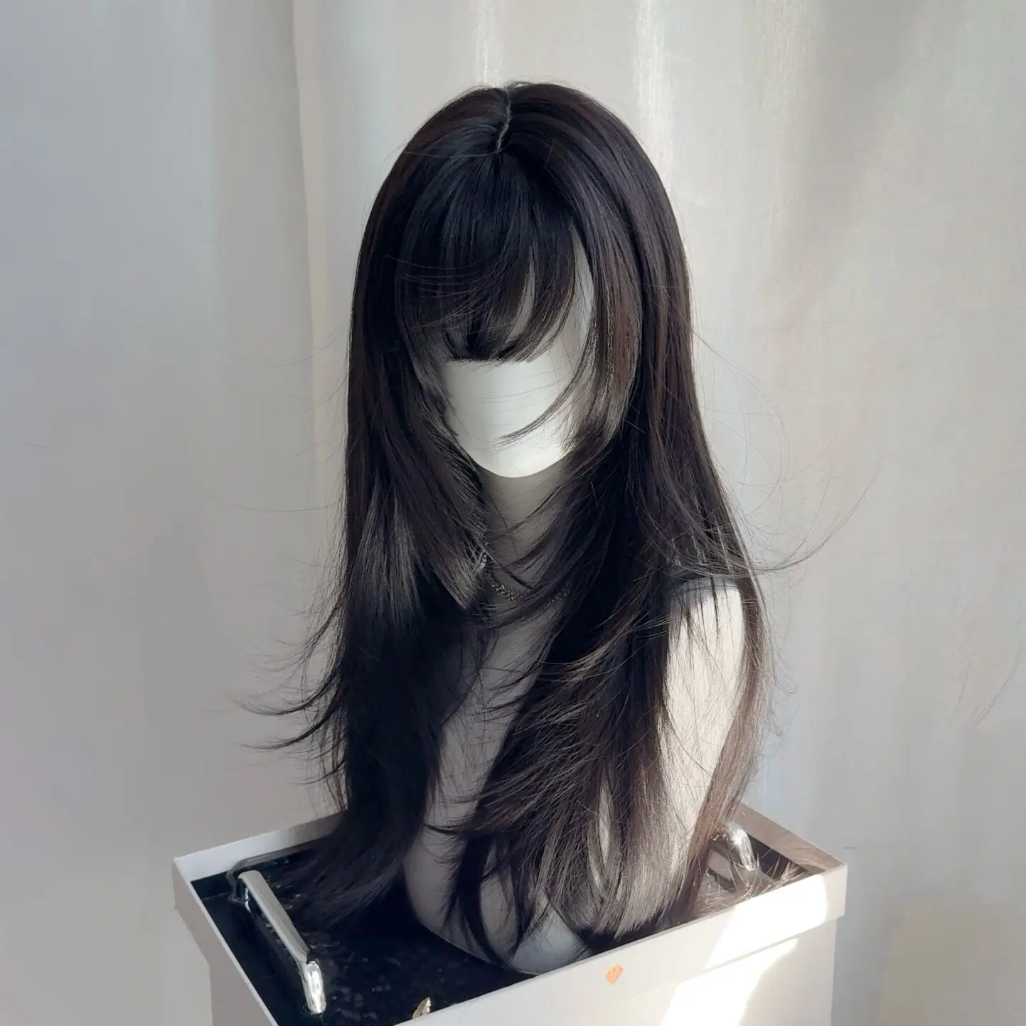 

Wig women's high-level straight hair with village frame pure shoulder-length hair, full head wig