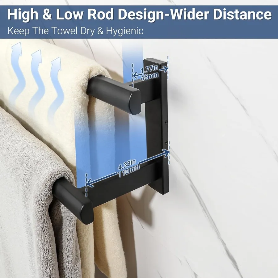 شريط منشفة مزدوج للحمام 31.5 بوصة ماتي الأسود منشفة استحمام رف منشفة حامل الحائط SUS304 الفولاذ المقاوم للصدأ #3