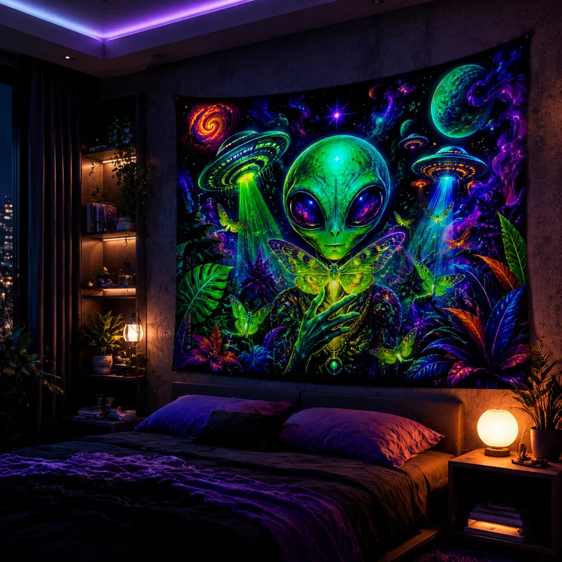 Vikama Psychedelic Alien Tapestry Sci-Fi Aesthetic Vikama Psychedelic Alien Rainbow River Tapestry Ufo Multicolored Nebula