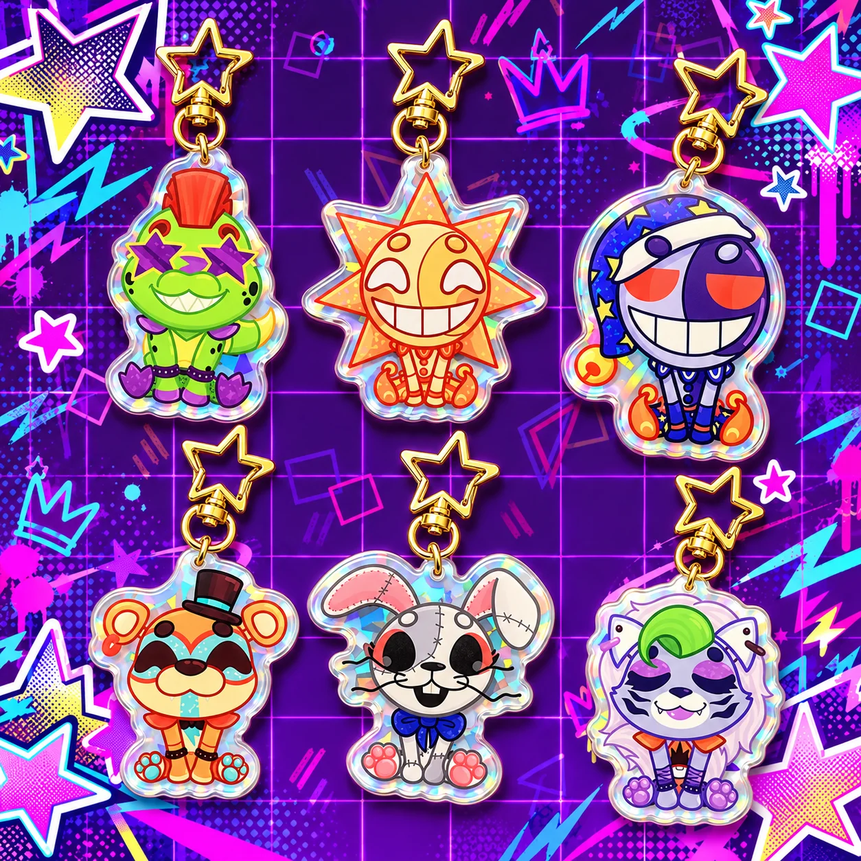 FNAF Security Breach Acrylic Keychain Sun Moon Glamrock Freddy Roxanne Wolf Montgomery Gator Vanny Cute Cartoon Backpack Charm