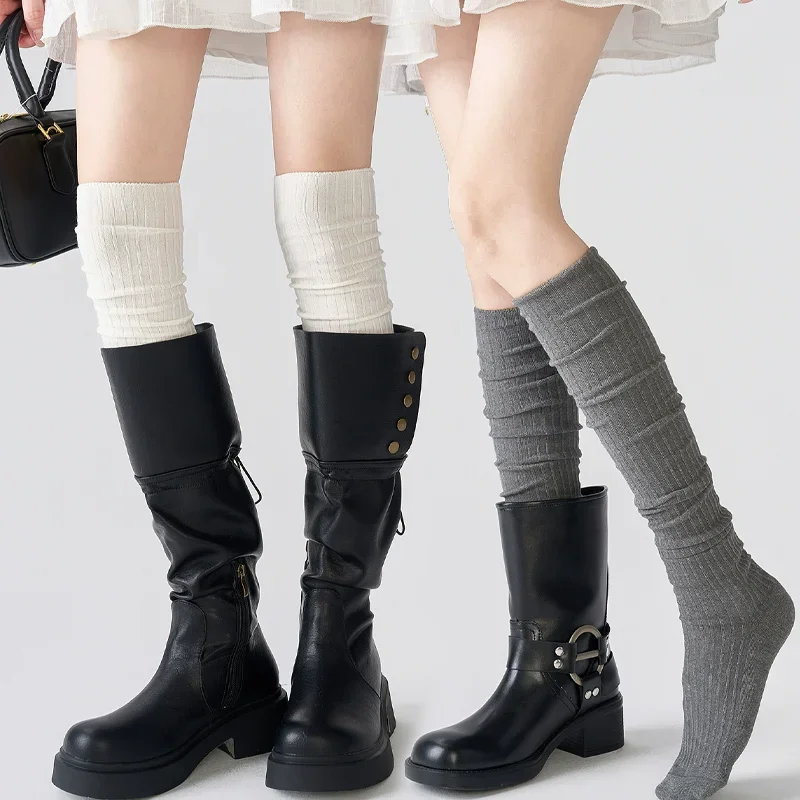 1 pair Spring Fall Knee High Stockings Women Soft Wool Vertical Stripe Long Socks Fashion Fluffy Warm Thicken Girls Socks