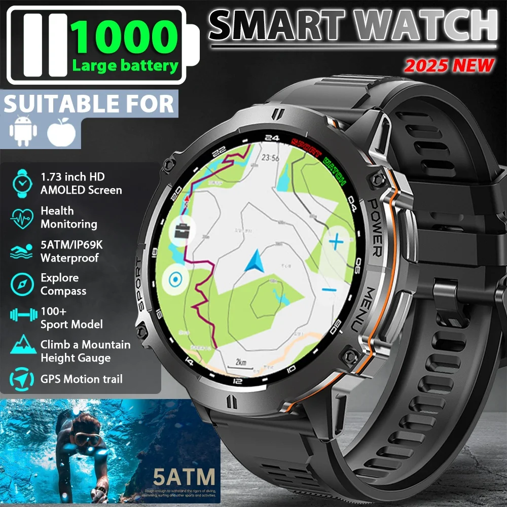 

T-Rex 3 Smart Watch Military Grade 10ATM Waterproof 1000mAh Battery GPS Compass Altimeter AMOLED Display for Men Swim Sports