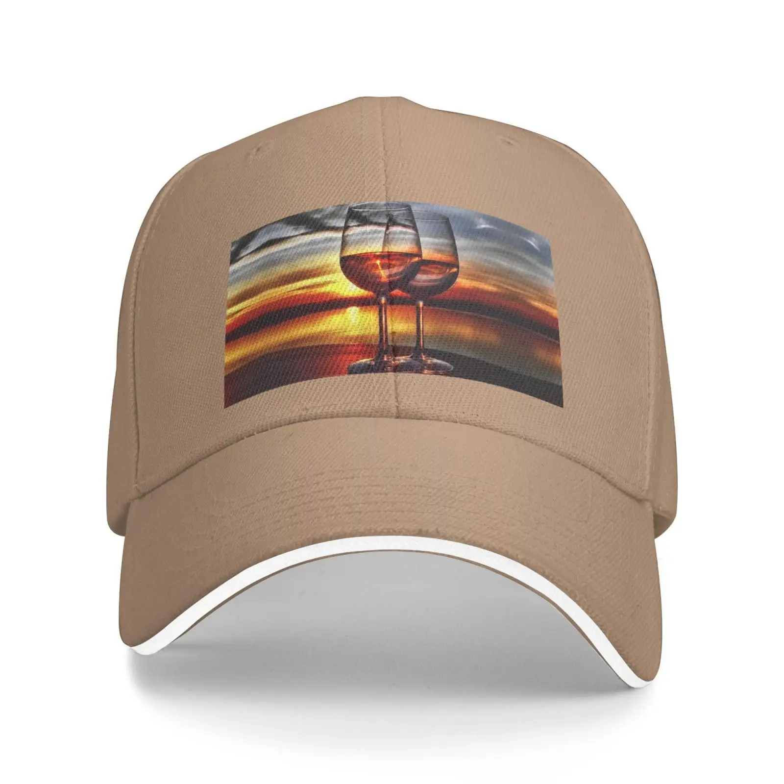 Men And Women Baseball Hat Sunset Wine Glass Printing Stylish Dad Cap Trucker Low Profile Hats Adjustable Washable Hat