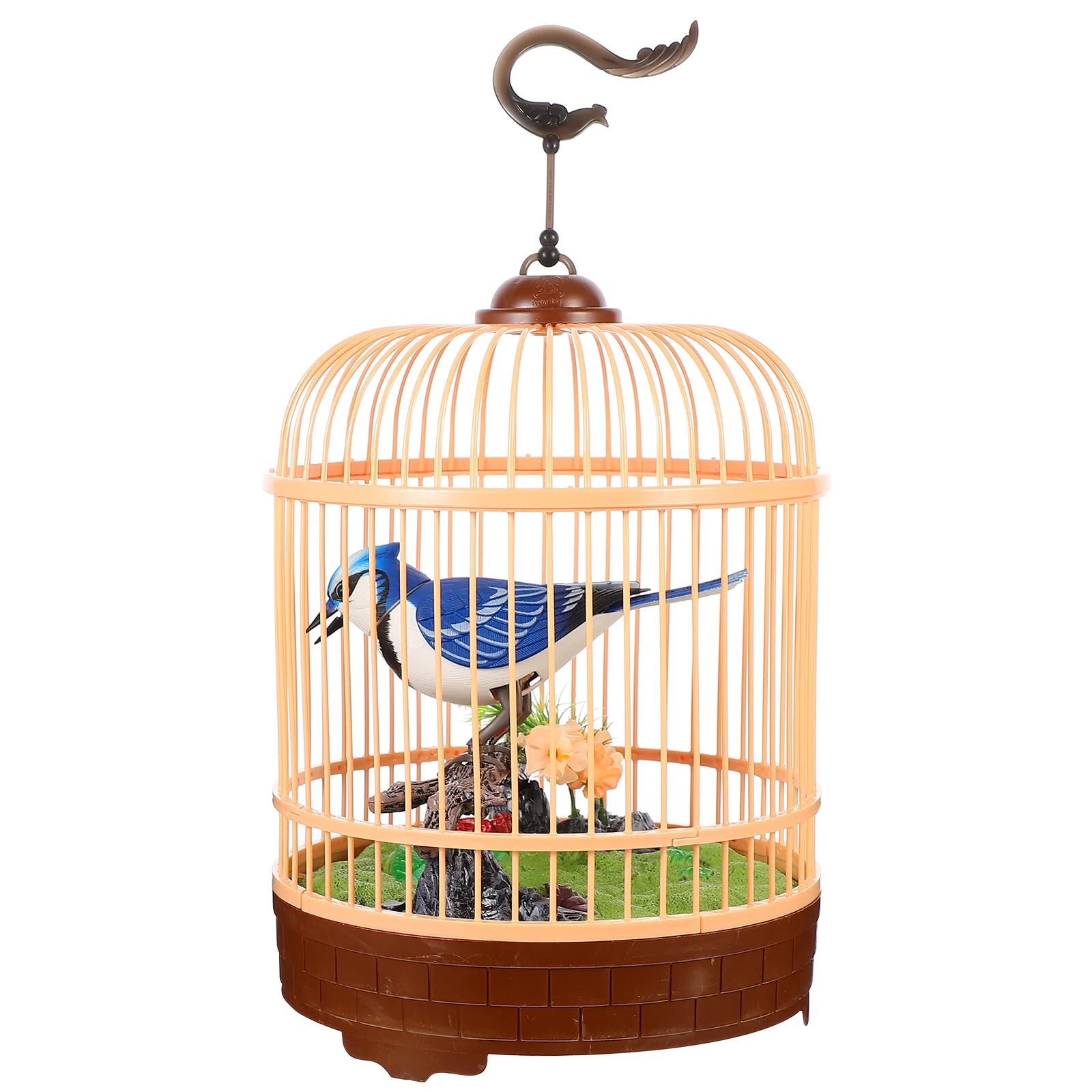 Voice-Controlled Fake Bird Electronic Pets Rat Rabbit Carrier Play Plaything Singing Toy with Cage Desktop