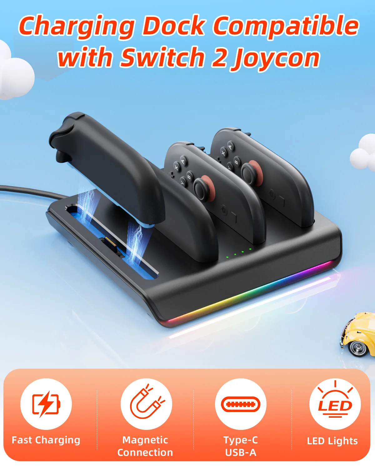 AOLION For Switch2 Left & Right Controller Charging Dock - Four-Port Joy-Con Controller Charger for Ninten-do Switch 2 - view 2