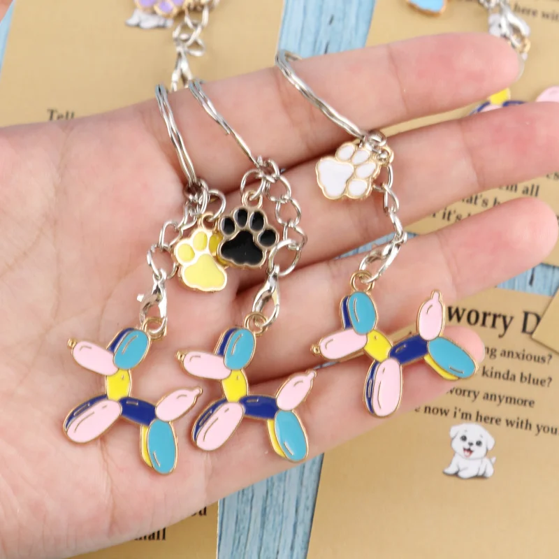 5Set “Worried about the puppy”Encouragement greeting card Cute balloon puppy keychain Pendant Set Can be used to decorate bags a