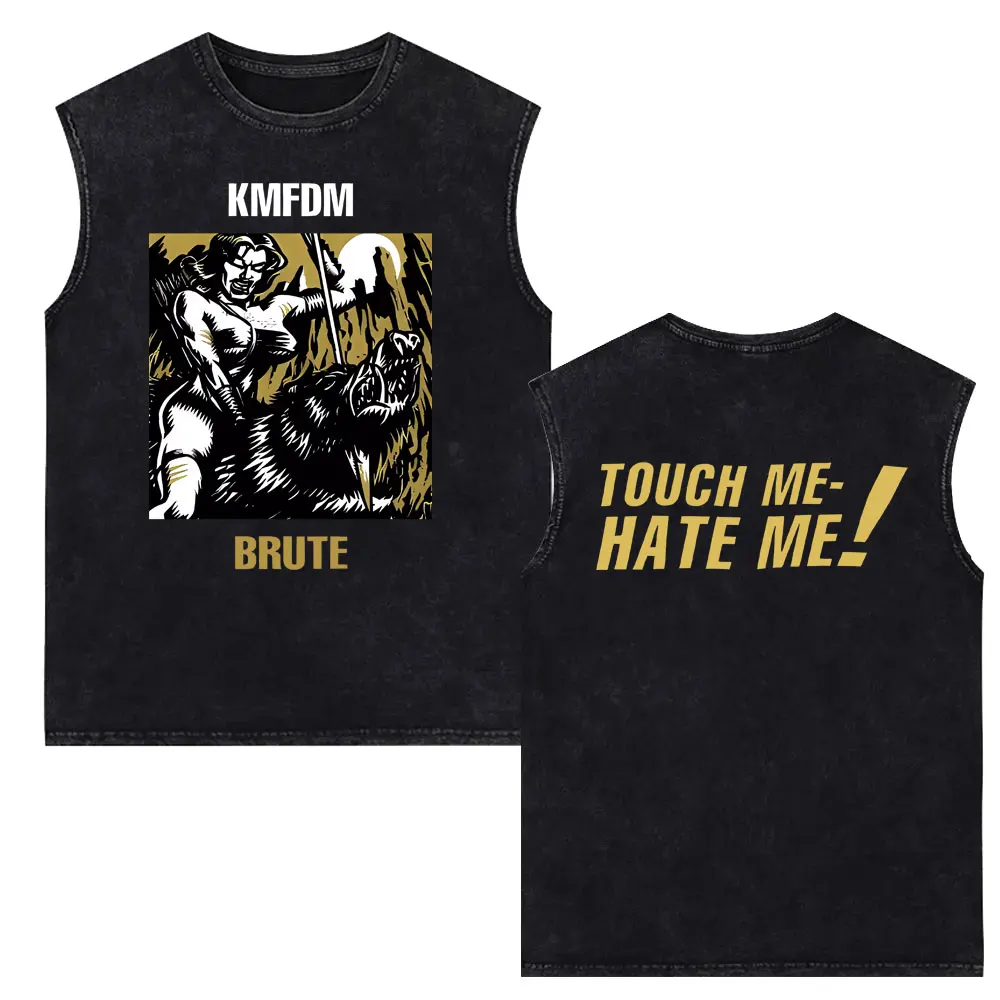 Rock Band Kmfdm Brute Vintage Washed Tank Tops Men Women Retro Gothic Punk Streetwear Men's Casual Pure Cotton Sleeveless Vest