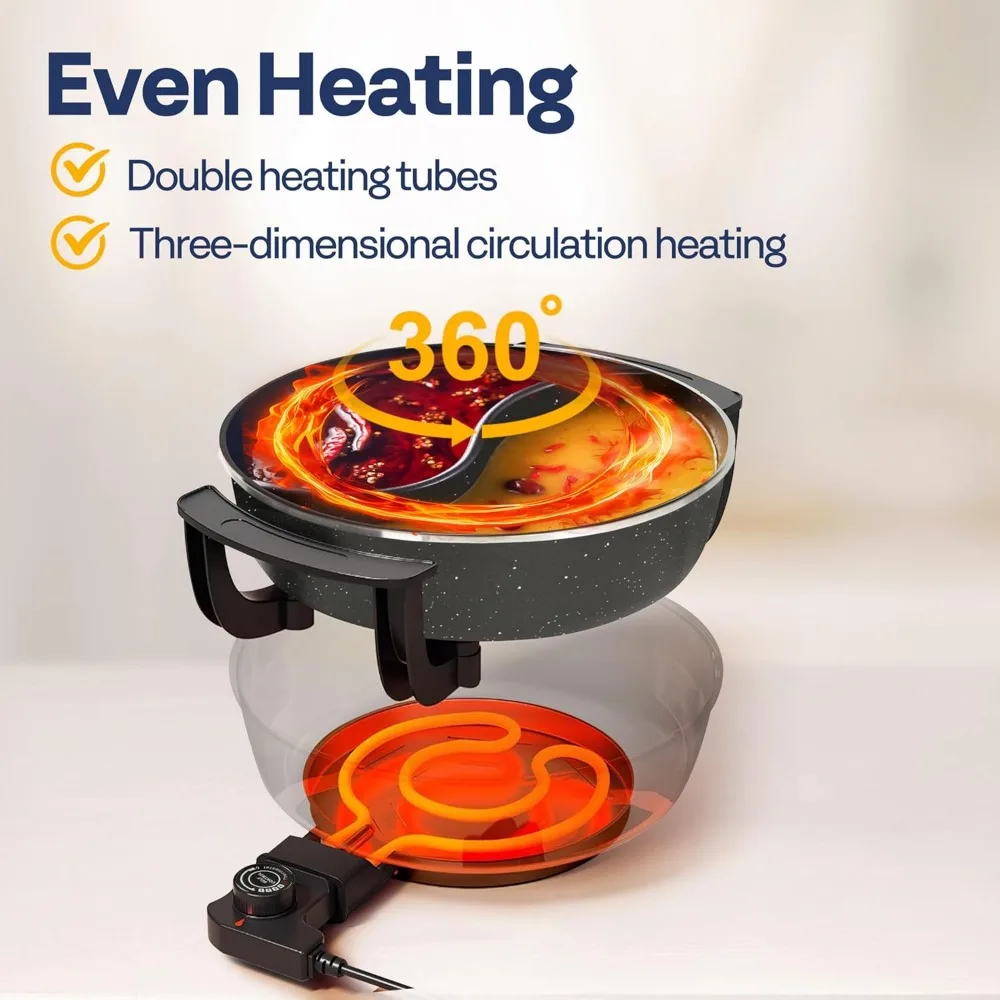 Electric Hot Pot 6L Non-Stick Shabu-shabu Hot Pot with Divider 110V BPA FREE Fondue with Tempered Glass Lid for 1-6 People Part