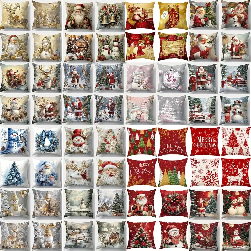 Cross-border explosion Christmas pillow cover Festive Santa Claus linen home sofa decorative pillowcase manufacturer