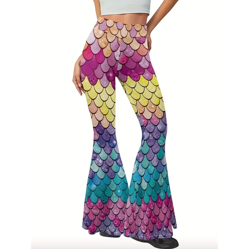 7-16 years old youth fish-scale pattern printed flared pants, suitable for street casual wear, suitable for all seasons