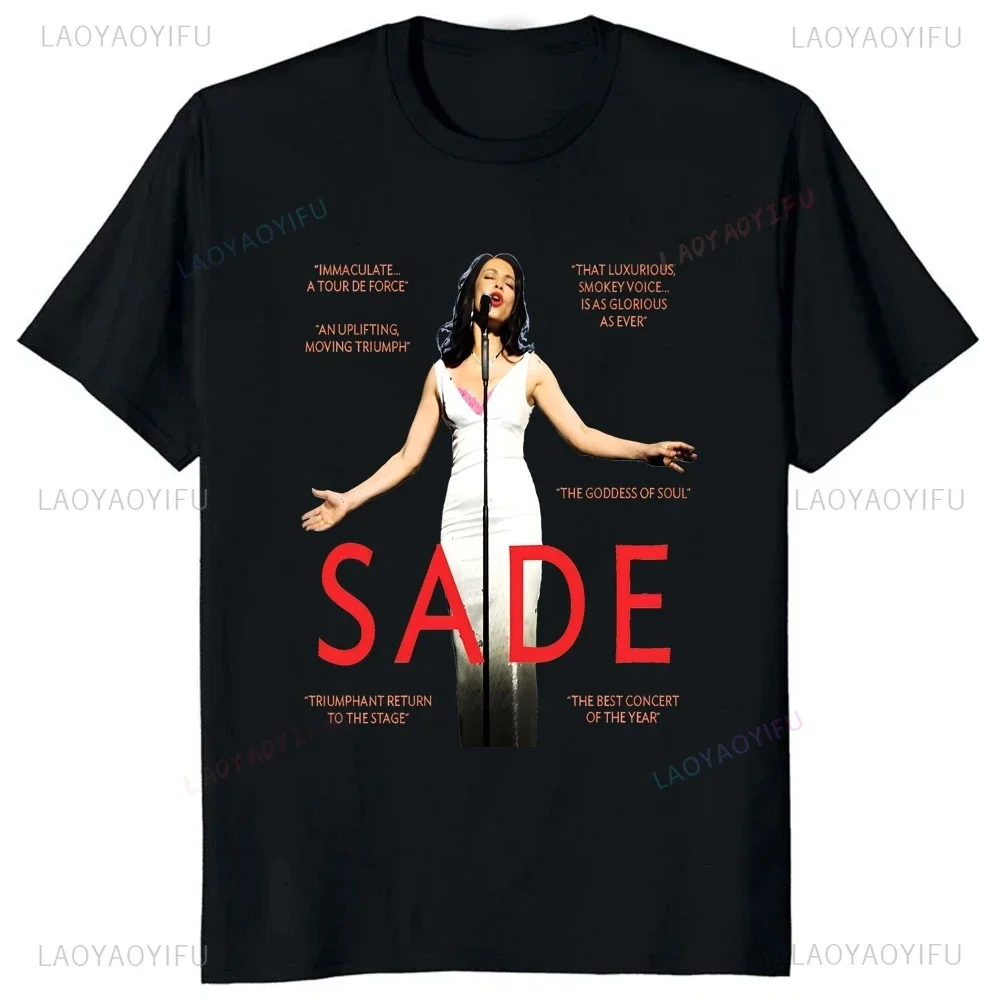 خمر المغني Sade Adu الشارع الشهير المطبوعة تي شيرت أعلى الصيف الاتجاه قصيرة الأكمام للجنسين قميص الرسم المتضخم القطن تي شيرت