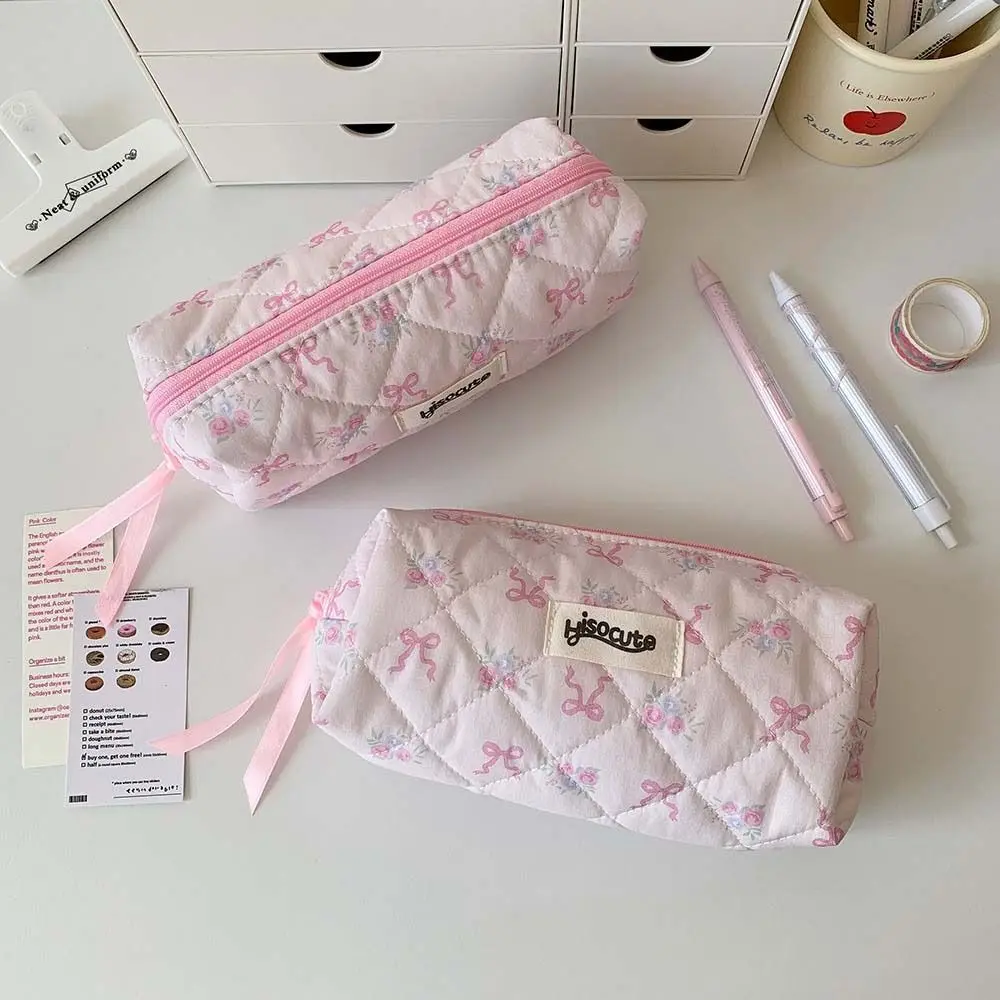 Bowknot Bow Stationery Bag Pink/White Large Capacity Korean Style Pencil Case Aesthetic Ins Style Bow Pencil Pouch Student