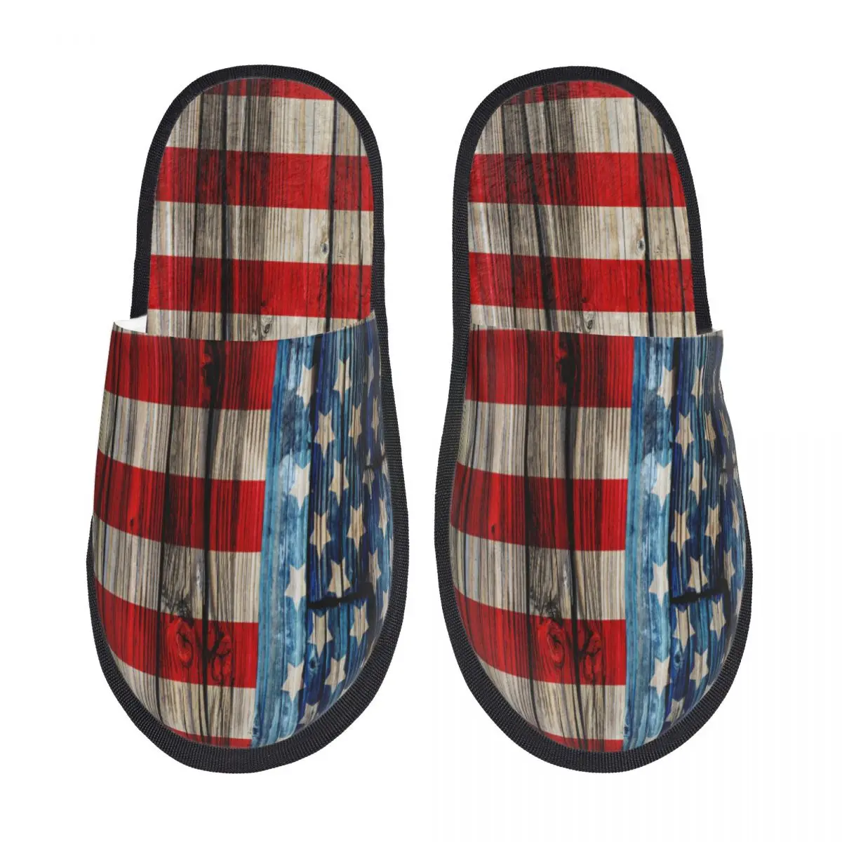 Winter Women Men Non-Slip Flat Slippers Old American Flag On Wooden Fence Indoor Fur Soft Warm Shoes