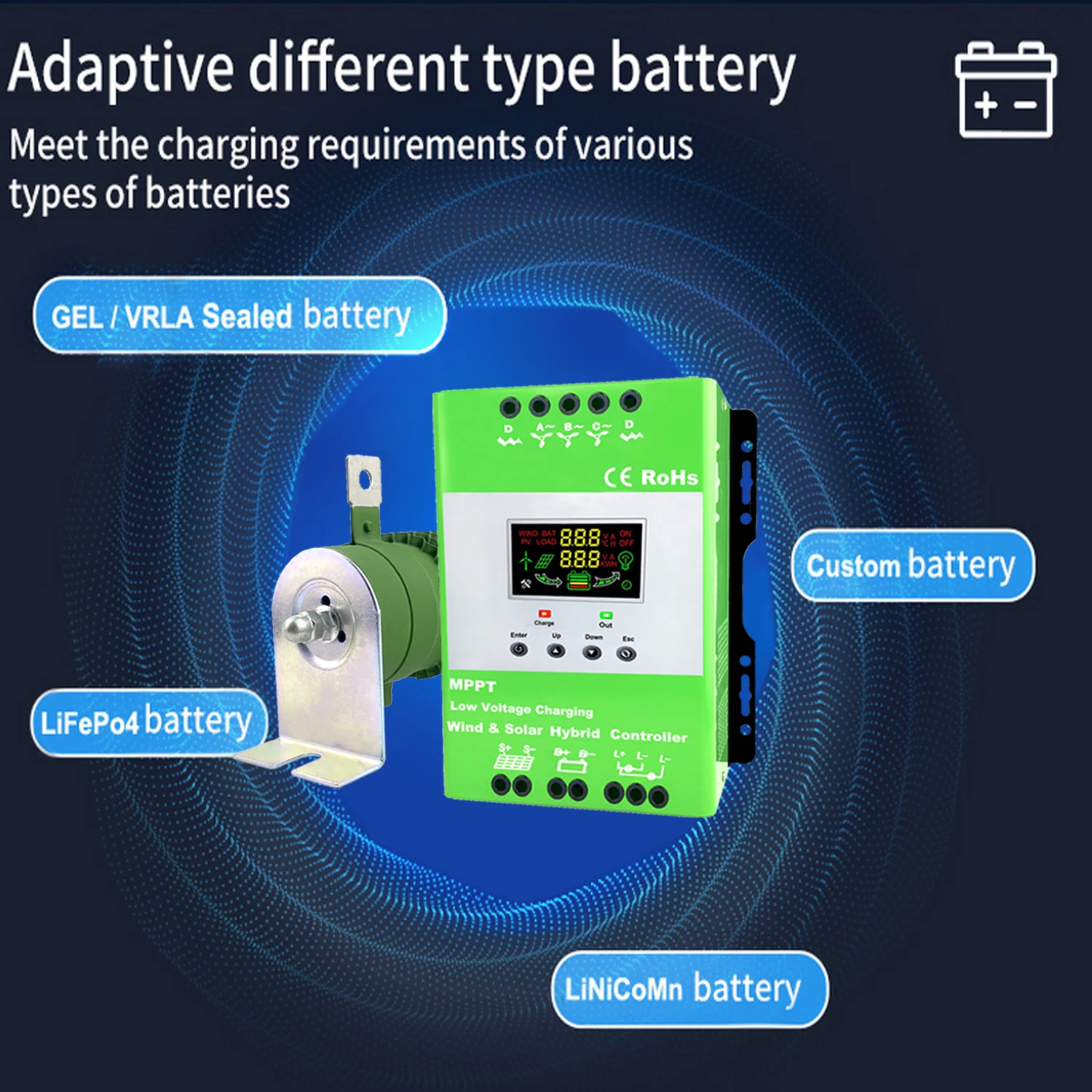 3000w mppt Hybrid Solar Wind Laderegler 12V 24V 48V PV Windkraft anlage Wifi Regler für Lifepo4 Lithium Blei Säure Batterie