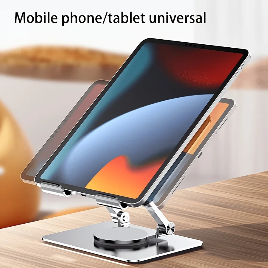360° Rotation Metal Tablet Stand, Full Metal Heavy Duty Adjustable Foldable Desktop Stand, Compatible with IPad Pro/Air/Mini