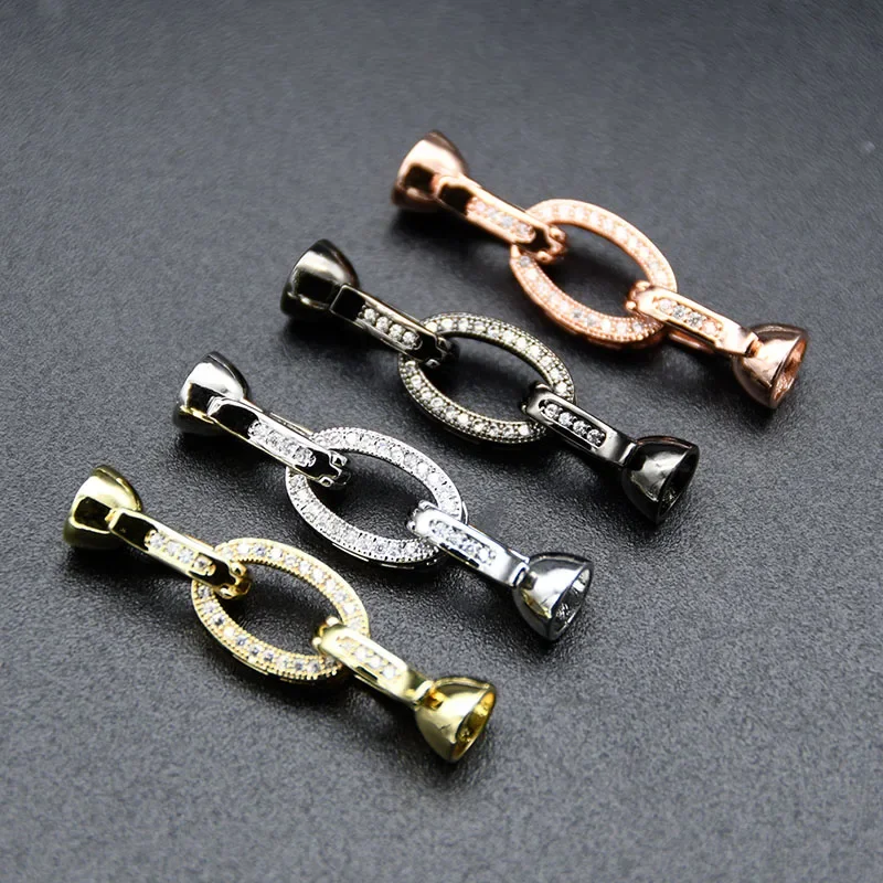 

Jewelry Making Supplies Black Silver Gold Rose Gold Plated CZ Paved Oval Shape Lock Clasp for DIY Necklace Findings