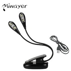 Miwayer Piano Music Stand Light Reading Lamp USB Dual Arms 4 LEDs Fashion Adjustable Lights Reading Lamp  With Clip/AAA Operated