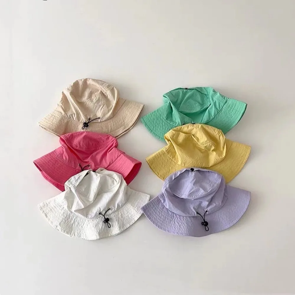 

Fashion Korean Style Baby Sun Protection Cap Quick Dry Candy Color Kids Bucket Hat Sunscreen Foladble Children Fishman Hat Girls